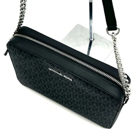 Michael Kors Large Jet Set Item EW Crossbody Bag Black Signature